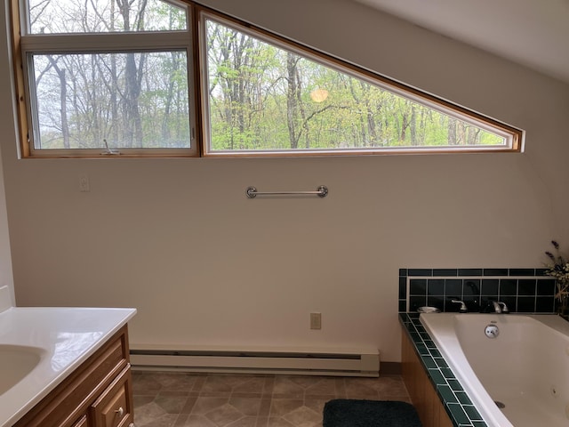 20 Horseshoe Dr, White Haven, PA 18661 - bathroom featuring a whirlpool tub, a baseboard heating unit, vanity, and tile patterned floors