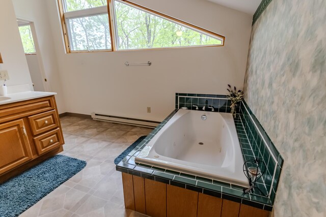 20 Horseshoe Dr, White Haven, PA 18661 - bathroom featuring a baseboard heating unit, a whirlpool tub, vanity, and baseboards