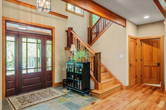 44 Watawga Way W, Gouldsboro, PA 18424 - foyer featuring stairs, baseboards, recessed lighting, and wood finished floors