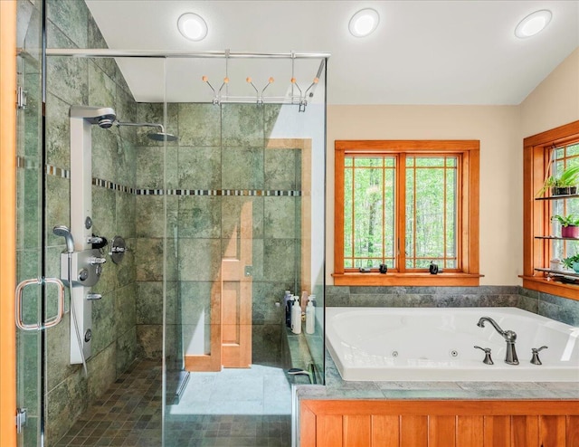 44 Watawga Way W, Gouldsboro, PA 18424 - full bathroom with a jetted tub, a shower stall, and recessed lighting