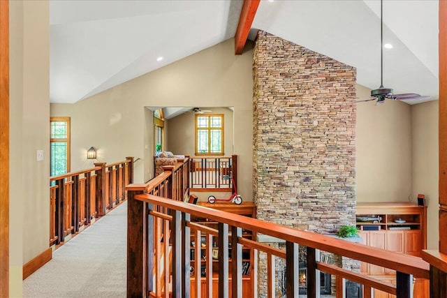 44 Watawga Way W, Gouldsboro, PA 18424 - hall with an upstairs landing, healthy amount of natural light, carpet floors, and recessed lighting