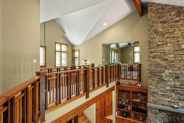 44 Watawga Way W, Gouldsboro, PA 18424 - stairs with a ceiling fan and wood finished floors