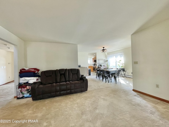 carpeted living room with a baseboard radiator