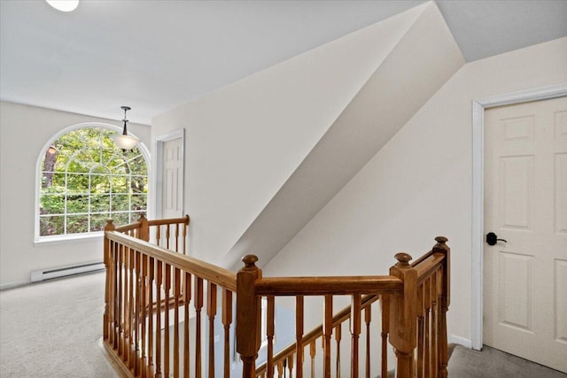 2615 Vista Dr, Blakeslee, PA 18610 - hallway with a baseboard radiator, an upstairs landing, and carpet