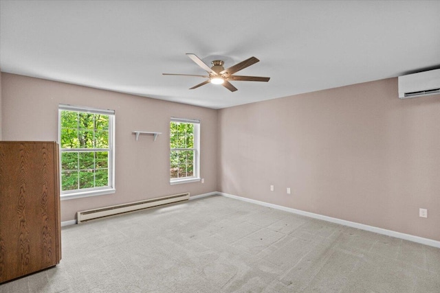 2615 Vista Dr, Blakeslee, PA 18610 - carpeted spare room with a baseboard radiator, ceiling fan, and a wall mounted air conditioner
