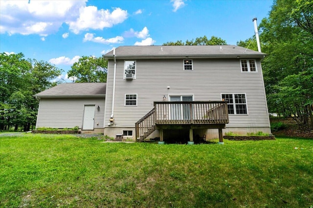2615 Vista Dr, Blakeslee, PA 18610 - rear view of house featuring a wooden deck, a yard, and cooling unit