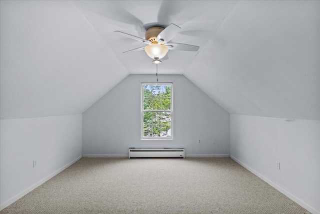 2615 Vista Dr, Blakeslee, PA 18610 - bonus room with a baseboard heating unit, carpet flooring, lofted ceiling, and ceiling fan