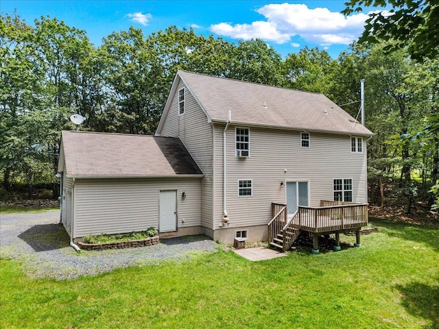 2615 Vista Dr, Blakeslee, PA 18610 - rear view of house with a deck, a lawn, and roof with shingles