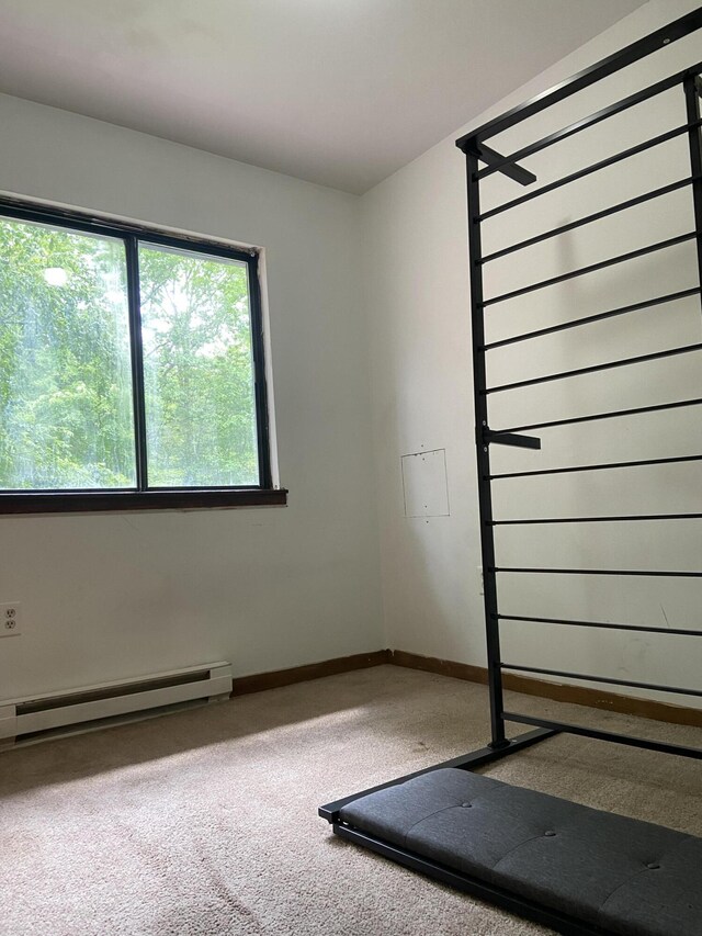 328 Crewe Ct, Bushkill, PA 18324 - workout room with baseboard heating, carpet flooring, and baseboards