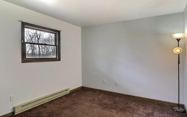 1019 Jackson View Rd, Stroudsburg, PA 18360 - unfurnished room featuring a baseboard heating unit, dark colored carpet, and baseboards