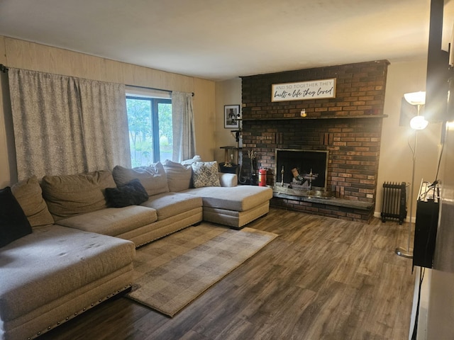 159 Summit Ave, Pocono Summit, PA 18346 - living area with radiator heating unit, wood finished floors, and a fireplace