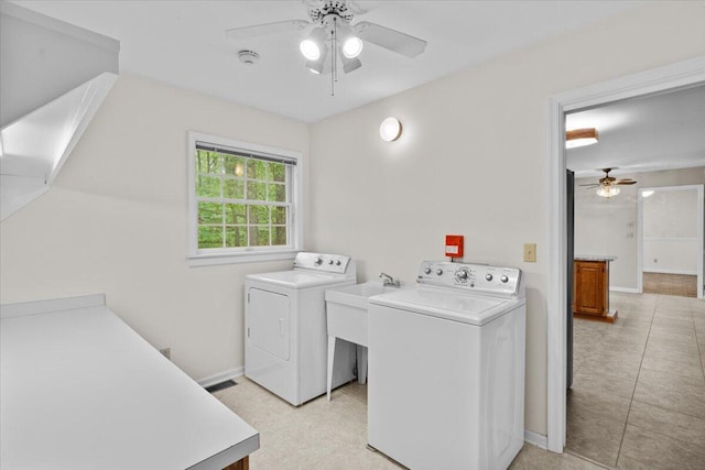 127 Ladderback Ln, Cresco, PA 18326 - laundry area with ceiling fan, separate washer and dryer, and light tile patterned floors