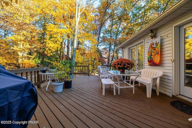 127 Ladderback Ln, Cresco, PA 18326 - wooden terrace featuring outdoor dining area