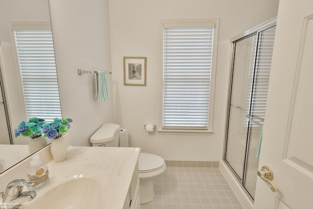 11 Inverness Ln, Easton, PA 18045 - bathroom with toilet, a shower with door, tile patterned floors, and vanity