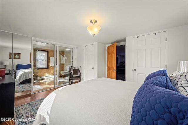 bedroom featuring wood-type flooring and baseboard heating