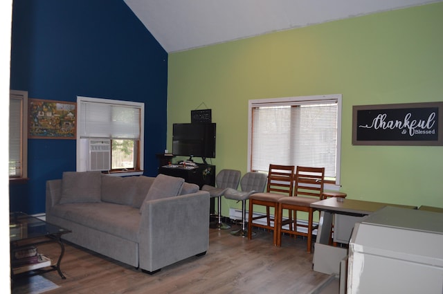6372 Baltic Ave, Tobyhanna, PA 18466 - living room featuring high vaulted ceiling and wood finished floors