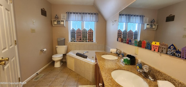 full bath with a garden tub, visible vents, plenty of natural light, and toilet