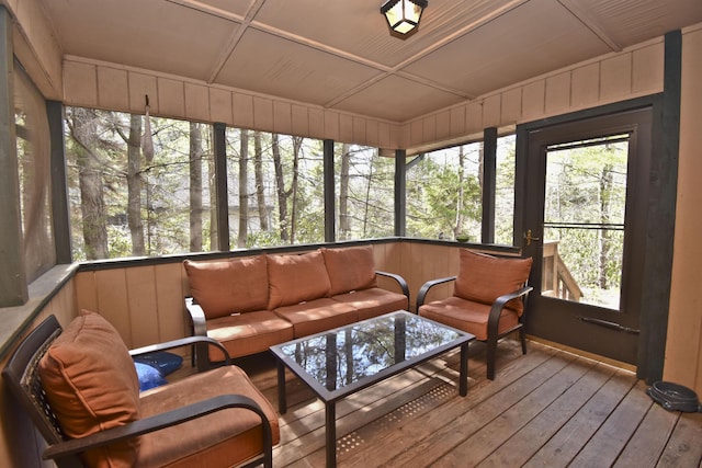 248 Miller Dr, Pocono Pines, PA 18350 - sunroom with a deck, wood-type flooring, plenty of natural light, and an outdoor living space
