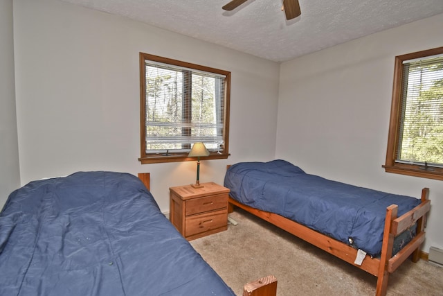 248 Miller Dr, Pocono Pines, PA 18350 - carpeted bedroom with a textured ceiling and ceiling fan