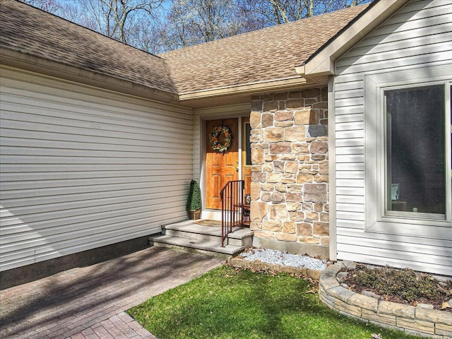 205 Flatbrook Way, Milford, PA 18337 - entrance to property featuring stone siding and a shingled roof