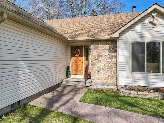205 Flatbrook Way, Milford, PA 18337 - view of exterior entry featuring roof with shingles and stone siding