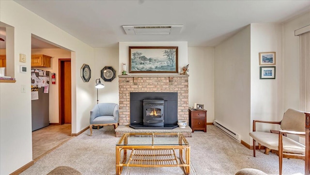 205 Flatbrook Way, Milford, PA 18337 - living room with a baseboard heating unit, light carpet, and baseboards