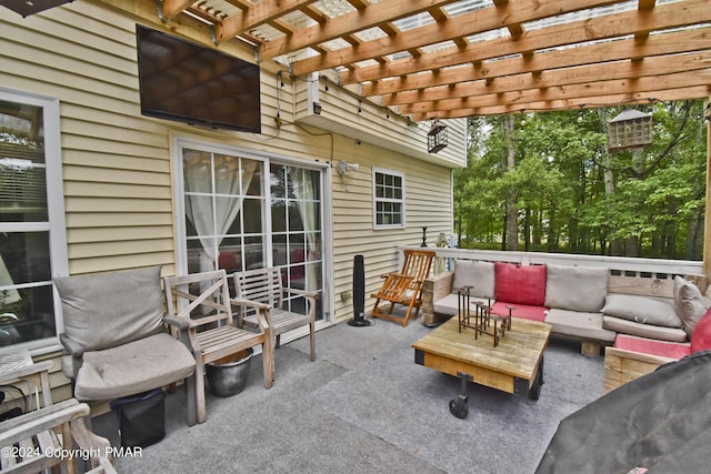 view of patio / terrace featuring outdoor lounge area and a pergola