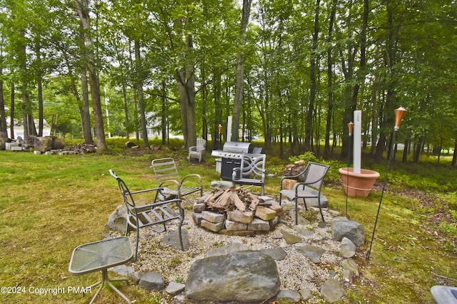 view of patio / terrace with a grill and a fire pit