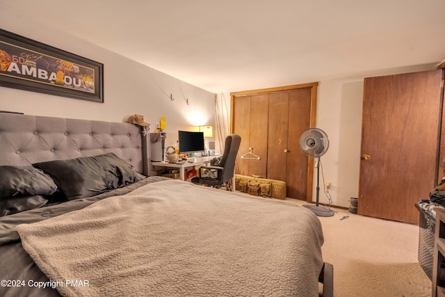 carpeted bedroom with a closet