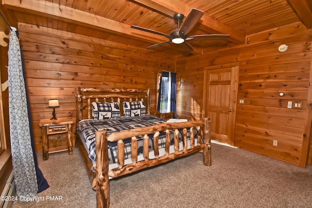 106 Windsor Dr, Lake Ariel, PA 18436 - carpeted bedroom featuring a wooden ceiling with exposed beams and wood walls