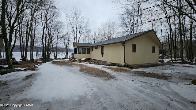 view of snow covered property