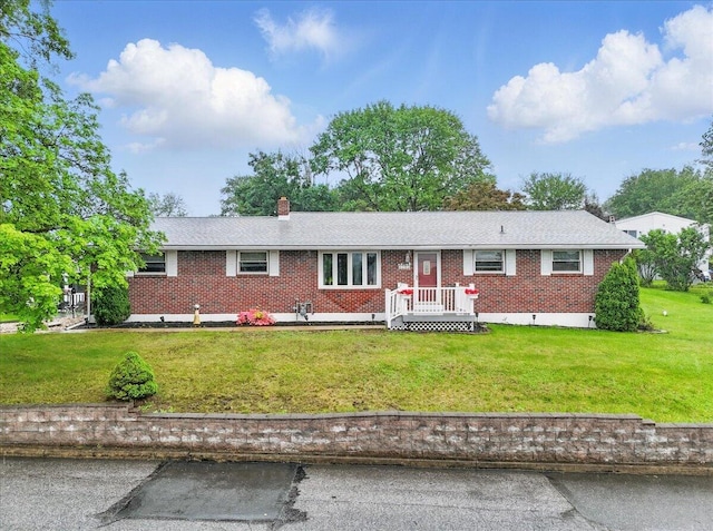 20 Cleveland Ave, East Bangor, PA 18013 - ranch-style house featuring brick siding, a front yard, and a chimney