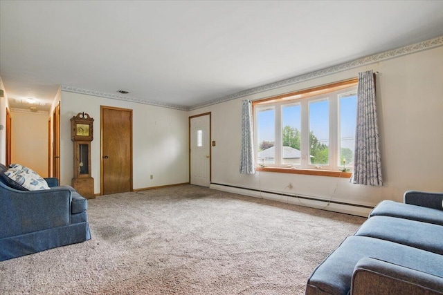 20 Cleveland Ave, East Bangor, PA 18013 - carpeted living area featuring baseboard heating and baseboards