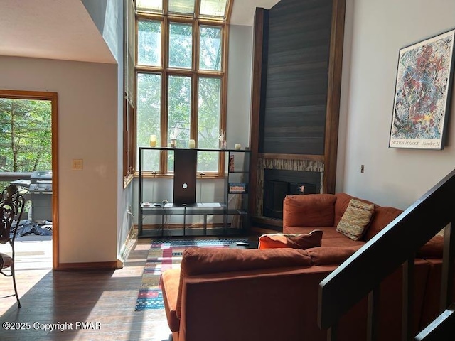 living room featuring dark hardwood / wood-style flooring