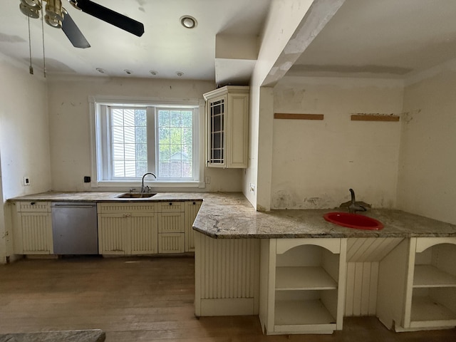 712 Thomas St, Stroudsburg, PA 18360 - kitchen with dishwasher, cream cabinetry, a sink, and a ceiling fan