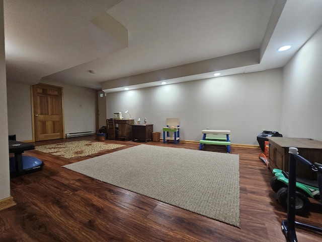 16 Kiloran Wynd Rd, Glenmoore, PA 19343 - living room featuring recessed lighting, wood finished floors, and a baseboard heating unit