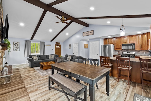 19 Conservancy Ct, Gouldsboro, PA 18424 - dining area featuring light wood-style floors, recessed lighting, a ceiling fan, and baseboards