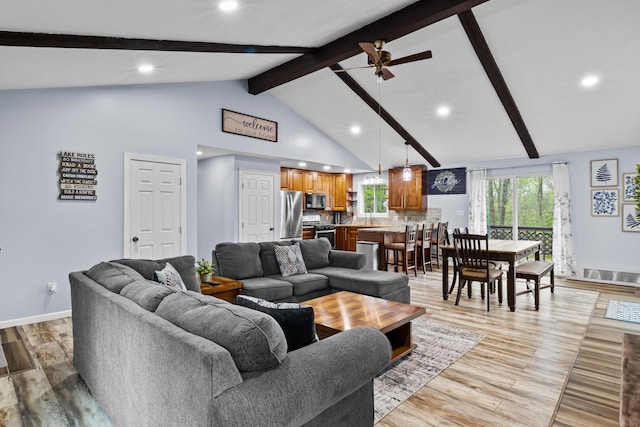 19 Conservancy Ct, Gouldsboro, PA 18424 - living area featuring recessed lighting, ceiling fan, light wood-type flooring, and baseboards