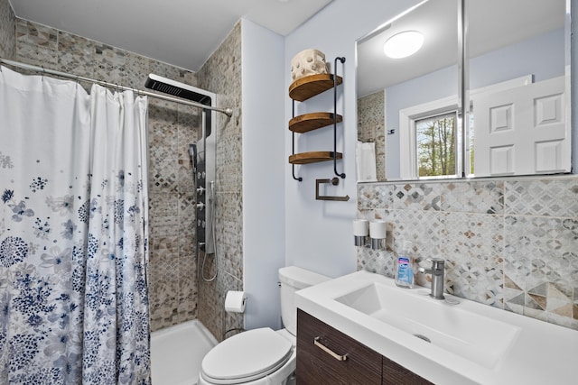 19 Conservancy Ct, Gouldsboro, PA 18424 - bathroom with toilet, a stall shower, vanity, and backsplash