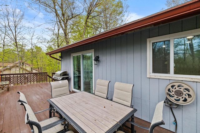 19 Conservancy Ct, Gouldsboro, PA 18424 - wooden terrace with outdoor dining area and area for grilling