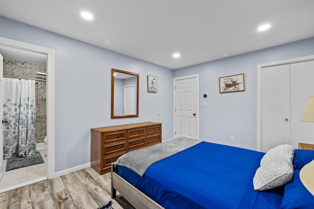 19 Conservancy Ct, Gouldsboro, PA 18424 - bedroom with recessed lighting, wood finished floors, a closet, baseboards, and connected bathroom