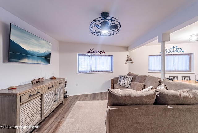 living room with wood finished floors