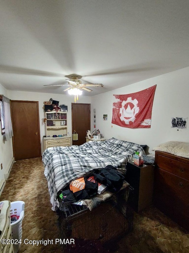 carpeted bedroom featuring a ceiling fan