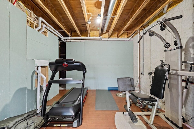 workout room with wood finished floors