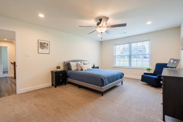 131 Chinaberry Way, Kunkletown, PA 18058 - bedroom with carpet flooring, baseboards, recessed lighting, and a ceiling fan