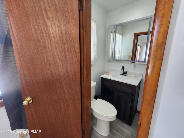 234 Saturn Dr, Bushkill, PA 18324 - bathroom featuring vanity, toilet, and crown molding