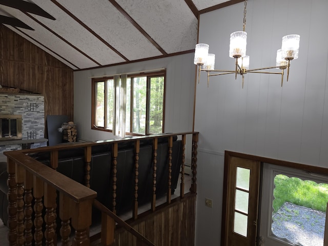 234 Saturn Dr, Bushkill, PA 18324 - entrance foyer featuring vaulted ceiling and a chandelier