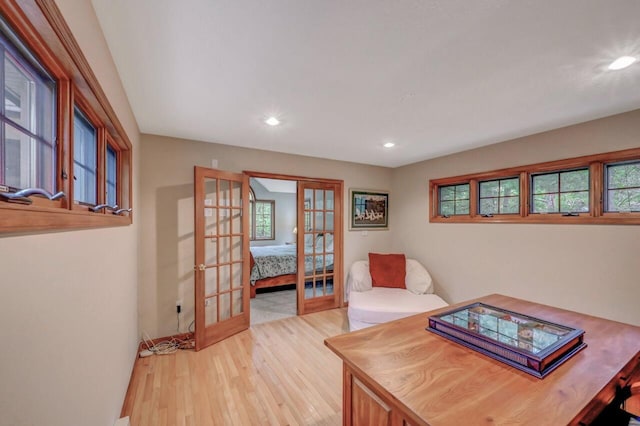 3110 Tall Timber Lake Rd, Pocono Pines, PA 18350 - home office with french doors, light wood-style flooring, recessed lighting, and baseboards