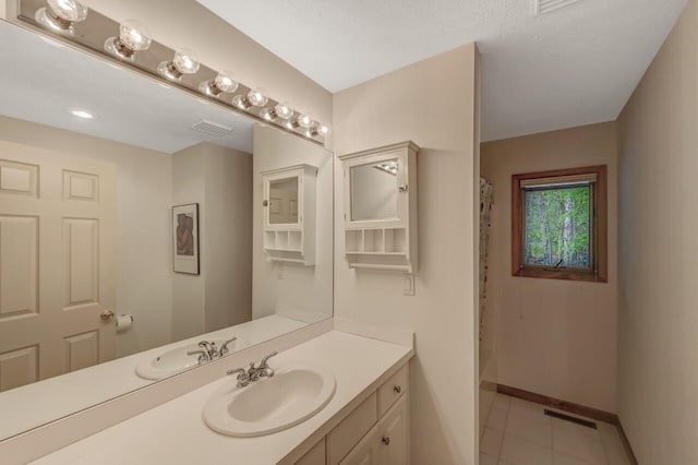3110 Tall Timber Lake Rd, Pocono Pines, PA 18350 - full bathroom featuring baseboards, vanity, tile patterned flooring, and a shower with curtain