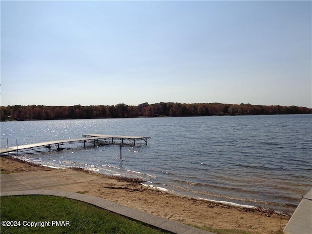 view of dock with a water view